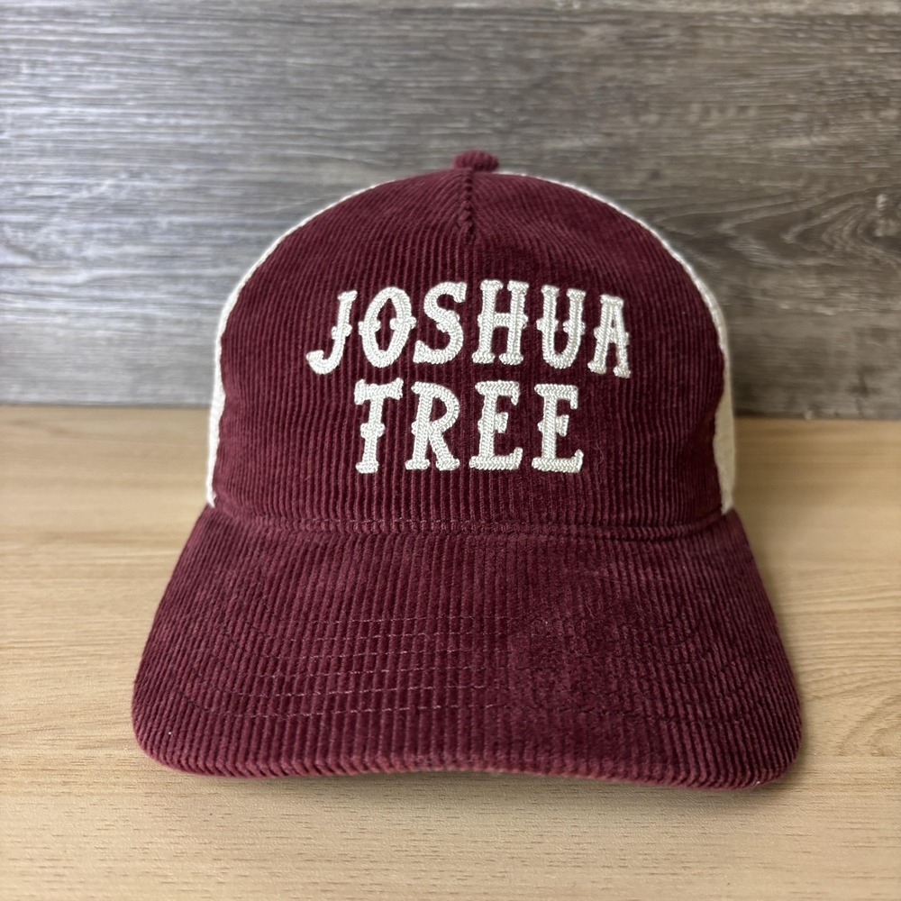 Joshua Tree Hat Cap Snap Back Burgundy Corduroy Mesh Trucker Embroidered Mens